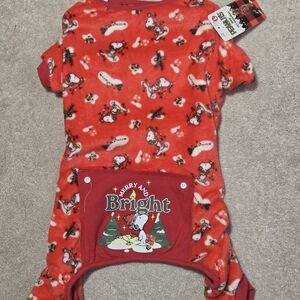 Merry and Bright Pet PajamaOne Piece - Red Peanuts Snoopy Pjs Soft Large Pet